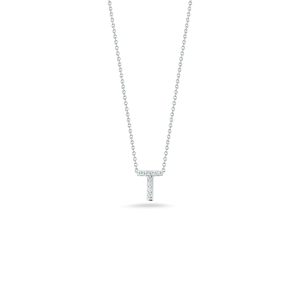 Roberto Coin 18k White Gold Tiny Treasures Diamond Block Love Letter "T" Pendant 16-18" Adjustable Chain (D=.04)