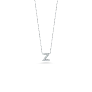 Roberto Coin 18k White Gold Tiny Treasures Diamond Block Love Letter "Z" Pendant 16-18" Adjustable Chain (D=.05)
