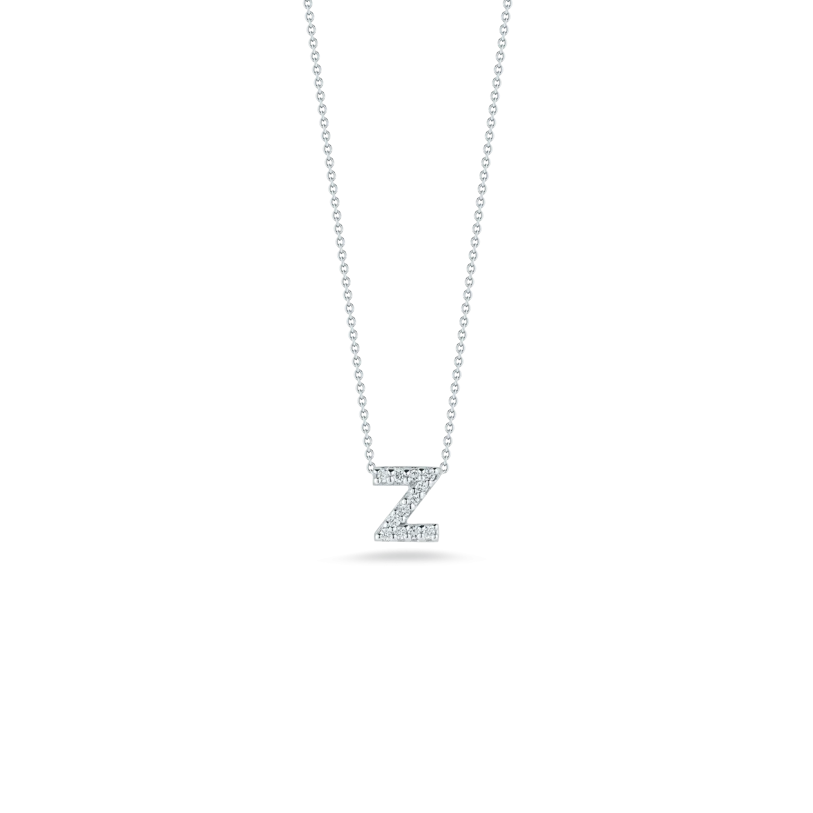 Roberto Coin 18k White Gold Tiny Treasures Diamond Block Love Letter "Z" Pendant 16-18" Adjustable Chain (D=.05)