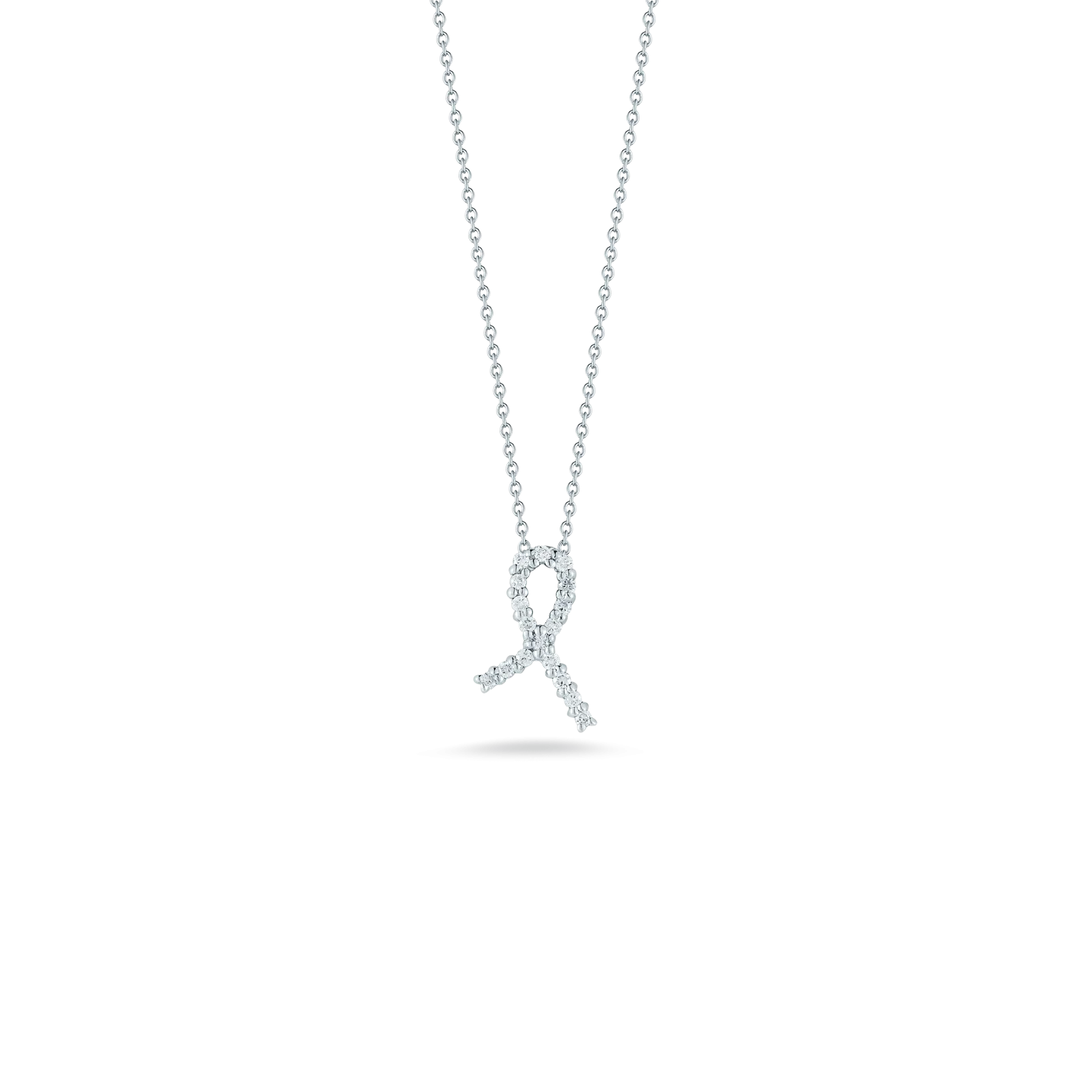 Roberto Coin 18k White Gold Tiny Treasures Diamond Hope Ribbon Pendant 16-18" Adjustable Chain (D=.09)