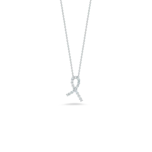 Roberto Coin 18k White Gold Tiny Treasures Diamond Hope Ribbon Pendant 16-18" Adjustable Chain (D=.09)