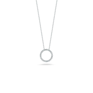 Roberto Coin 18k White Gold Tiny Treasures Small Diamond Circle Pendant 16-18" Adjustable Chain (D=.09)