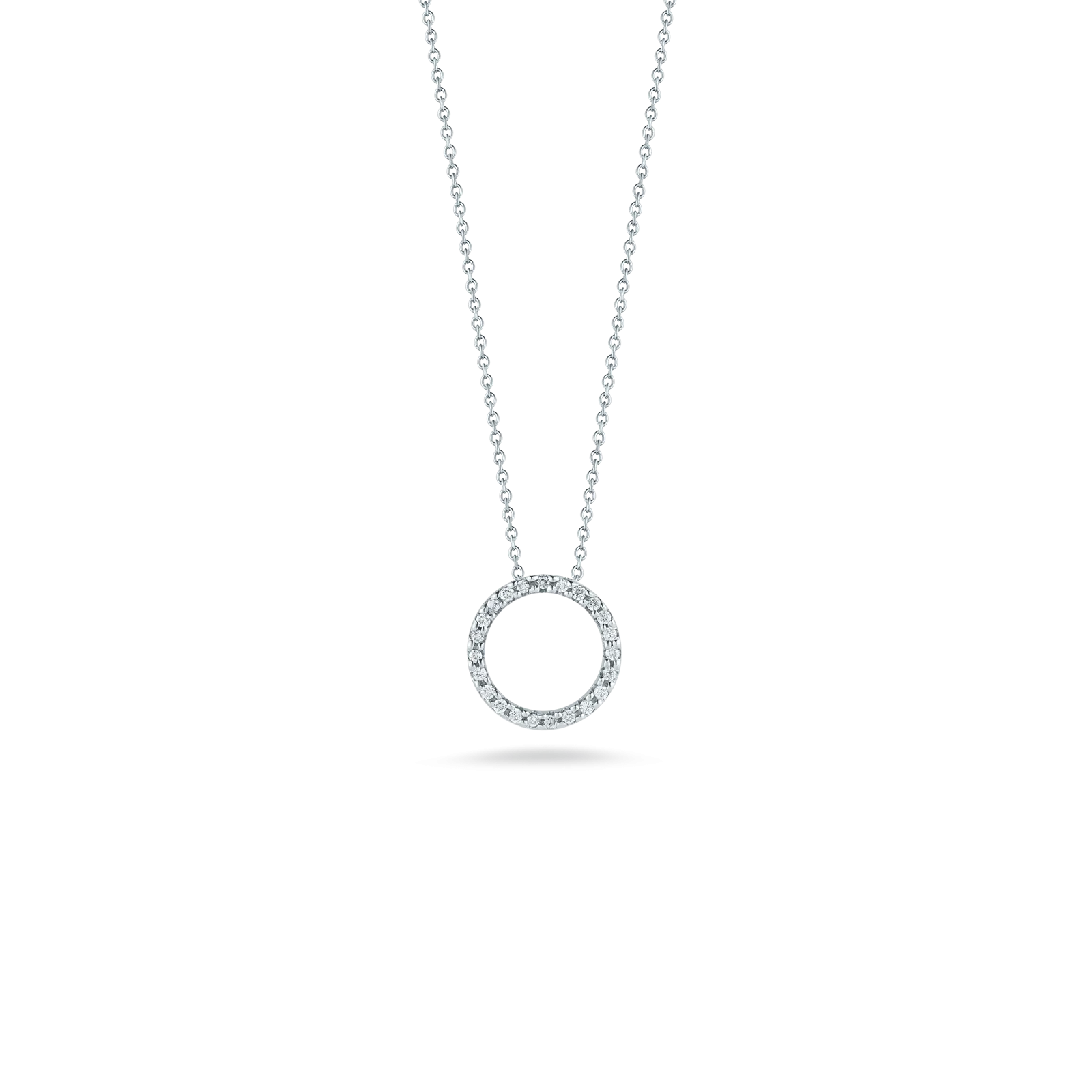 Roberto Coin 18k White Gold Tiny Treasures Small Diamond Circle Pendant 16-18" Adjustable Chain (D=.09)