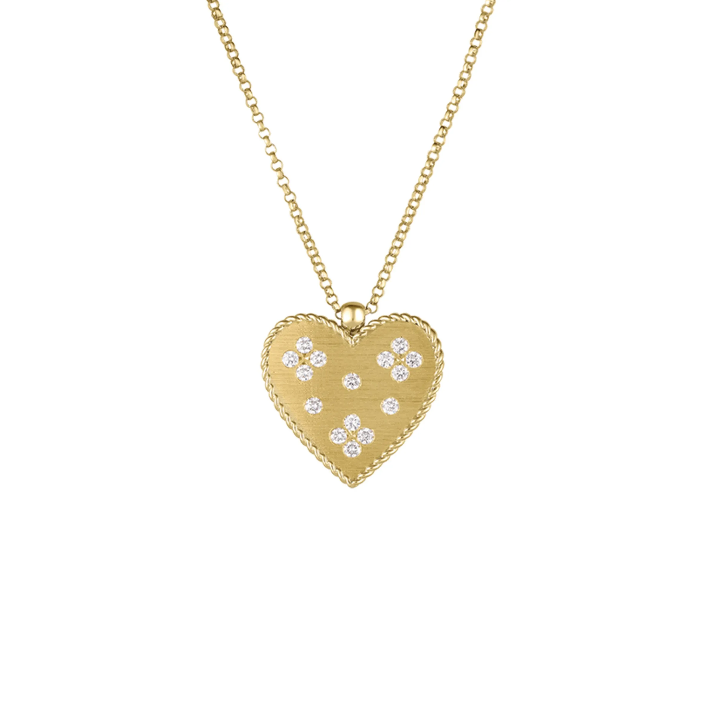 Roberto Coin 18k Yellow Gold Diamond Venetian Princess Large Heart Necklace 16-18" Adjustable Chain (D=.21)