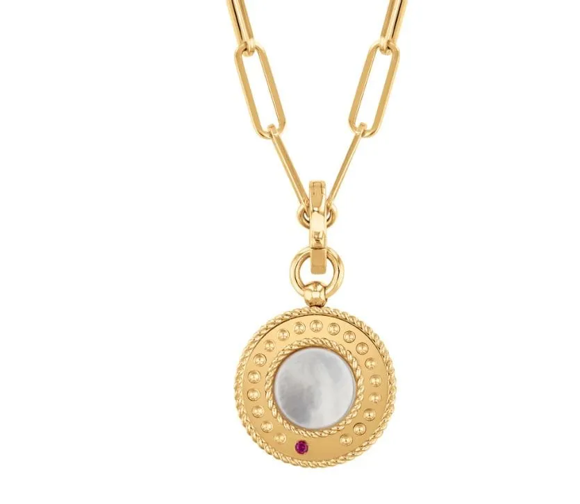 Roberto Coin 18K Yellow Gold Venetian Princess Diamond and Mother of Pearl Medallion Necklace
