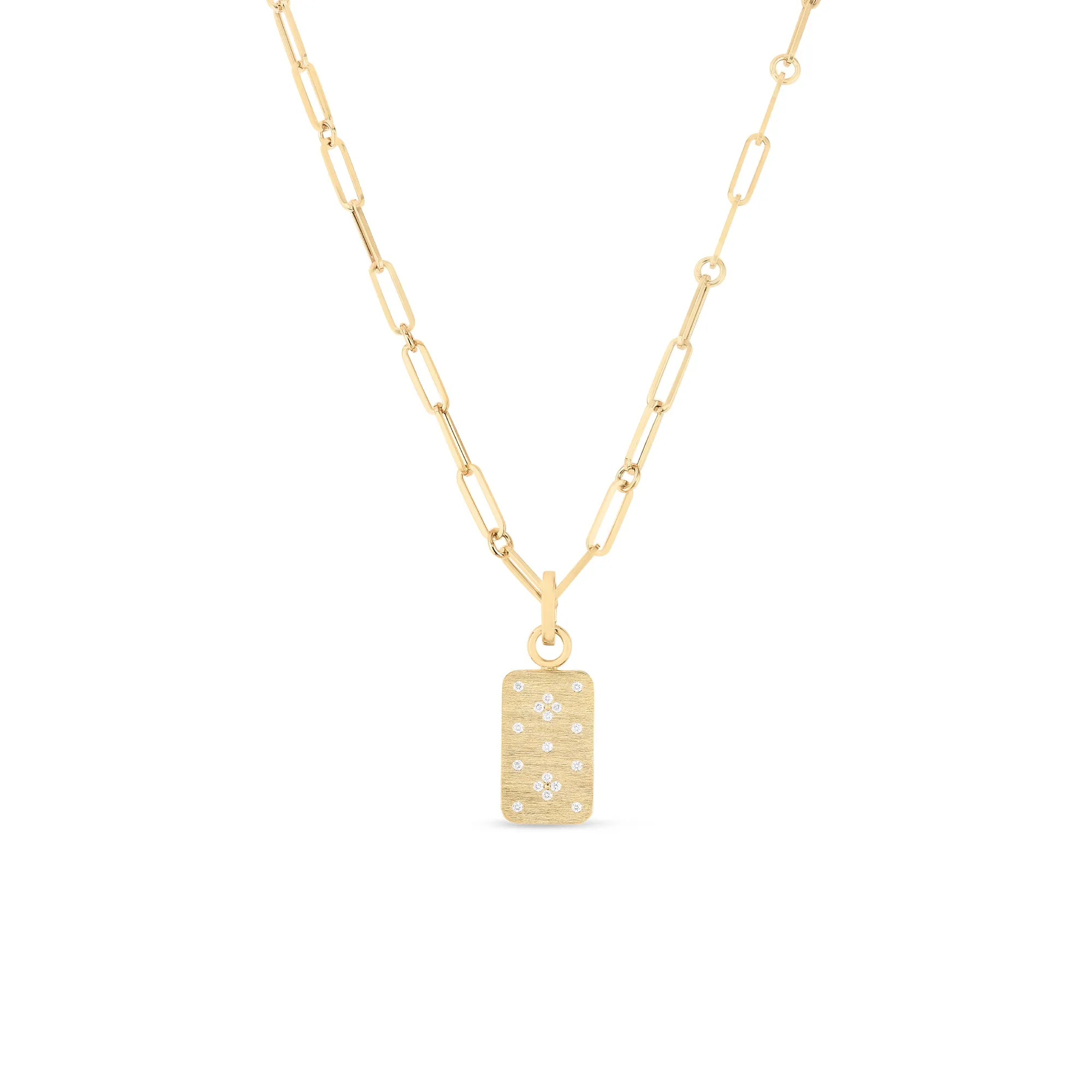 Roberto Coin 18K Yellow Gold Venetian Princess Dog Tag Necklace on Paperclip Chain