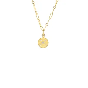 Roberto Coin Venetian Princess 18K Yellow Gold Diamond Satin Finish Small Medallion