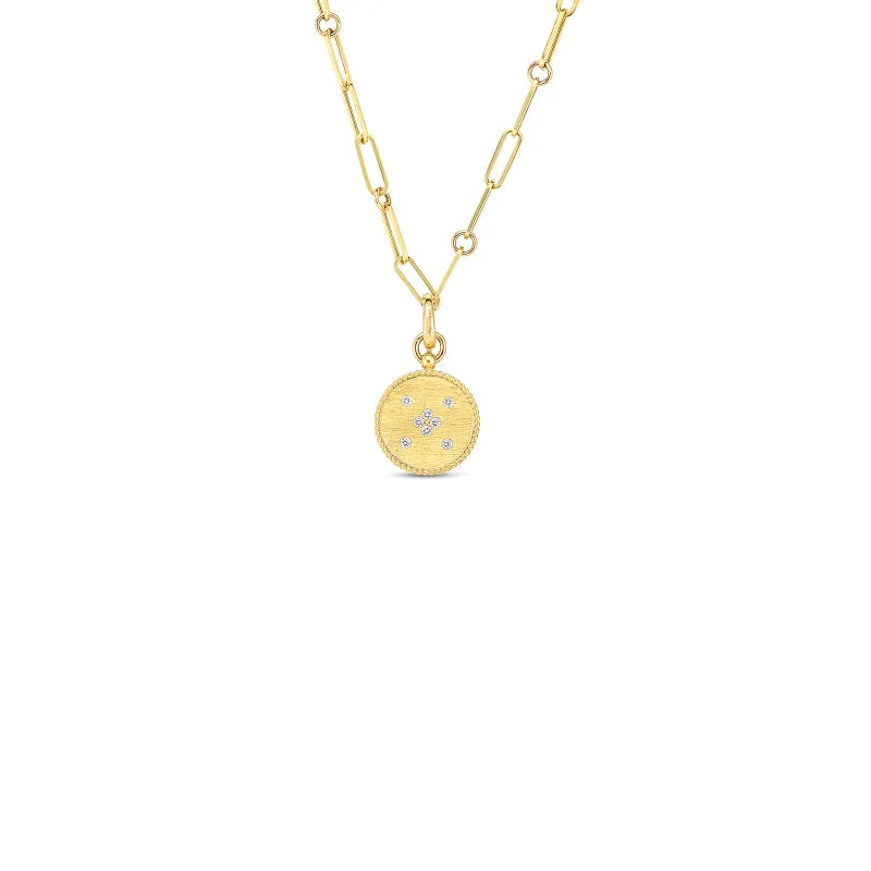 Roberto Coin Venetian Princess 18K Yellow Gold Diamond Satin Finish Small Medallion