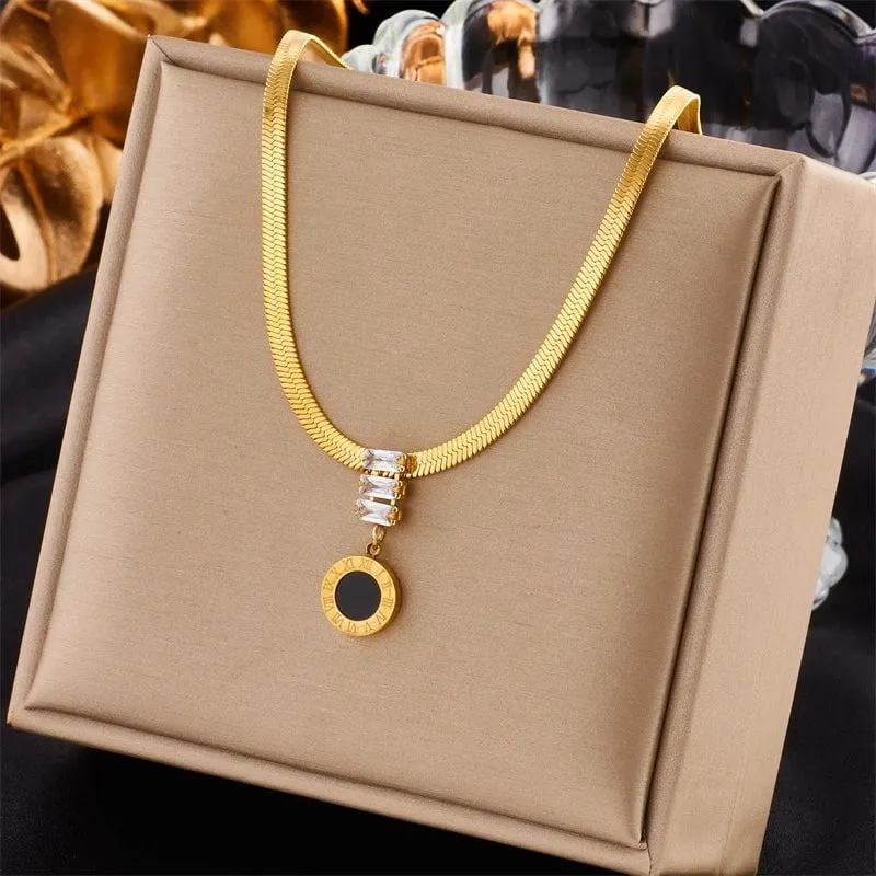 Roman Numerals Long Pendant Necklace: Vintage Snake Chain Jewelry