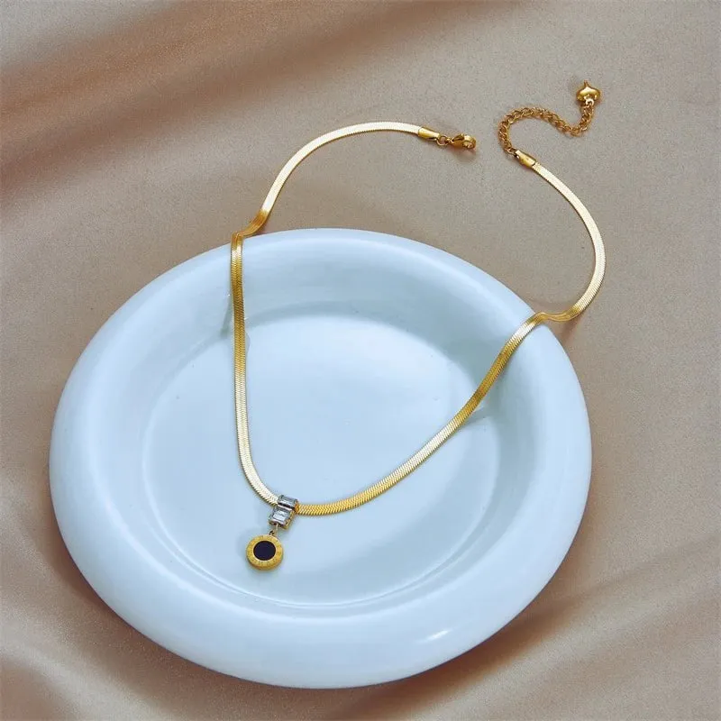 Roman Numerals Long Pendant Necklace: Vintage Snake Chain Jewelry