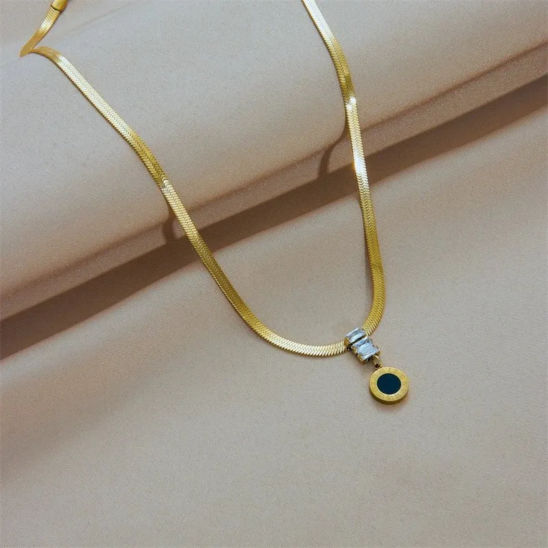 Roman Numerals Long Pendant Necklace: Vintage Snake Chain Jewelry