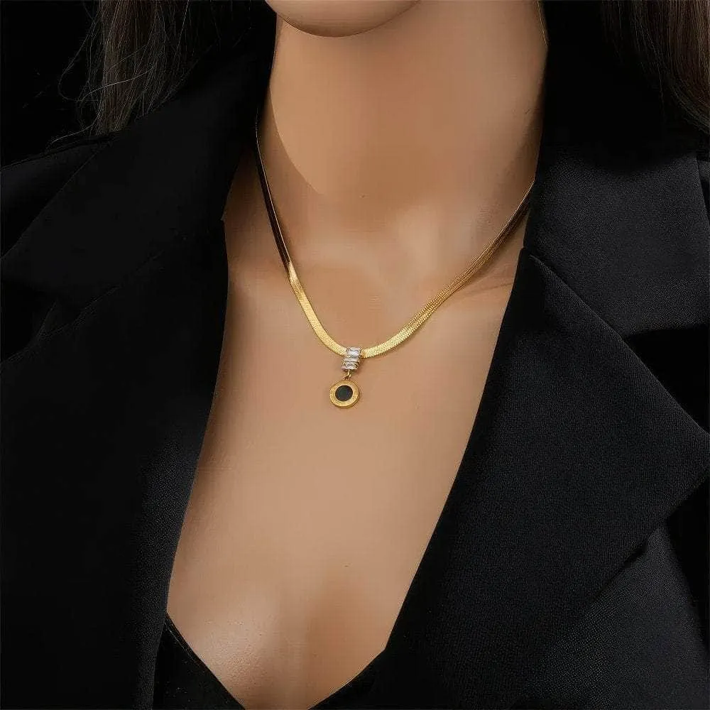 Roman Numerals Long Pendant Necklace: Vintage Snake Chain Jewelry