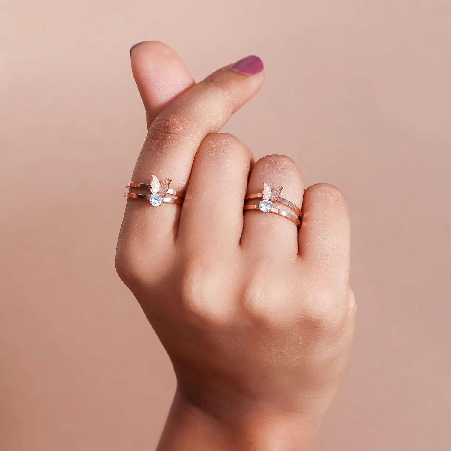 Rose Gold Crystal Butterfly Rings