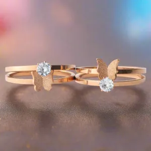 Rose Gold Crystal Butterfly Rings