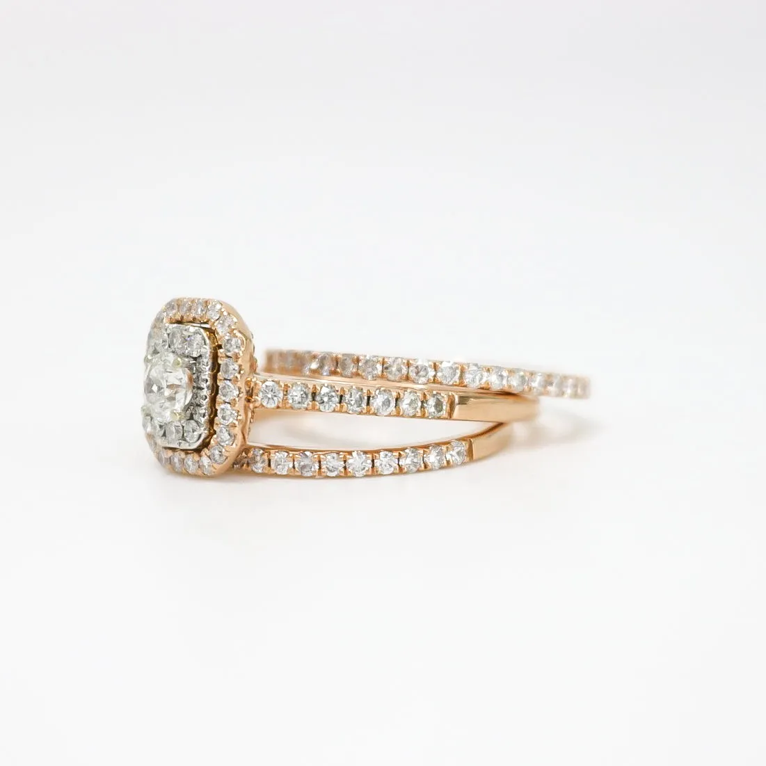 ROSE GOLD DIAMOND ENGAGEMENT THREE RINGS SET