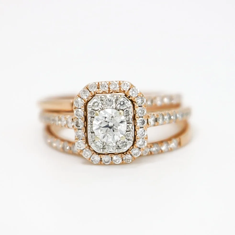 ROSE GOLD DIAMOND ENGAGEMENT THREE RINGS SET