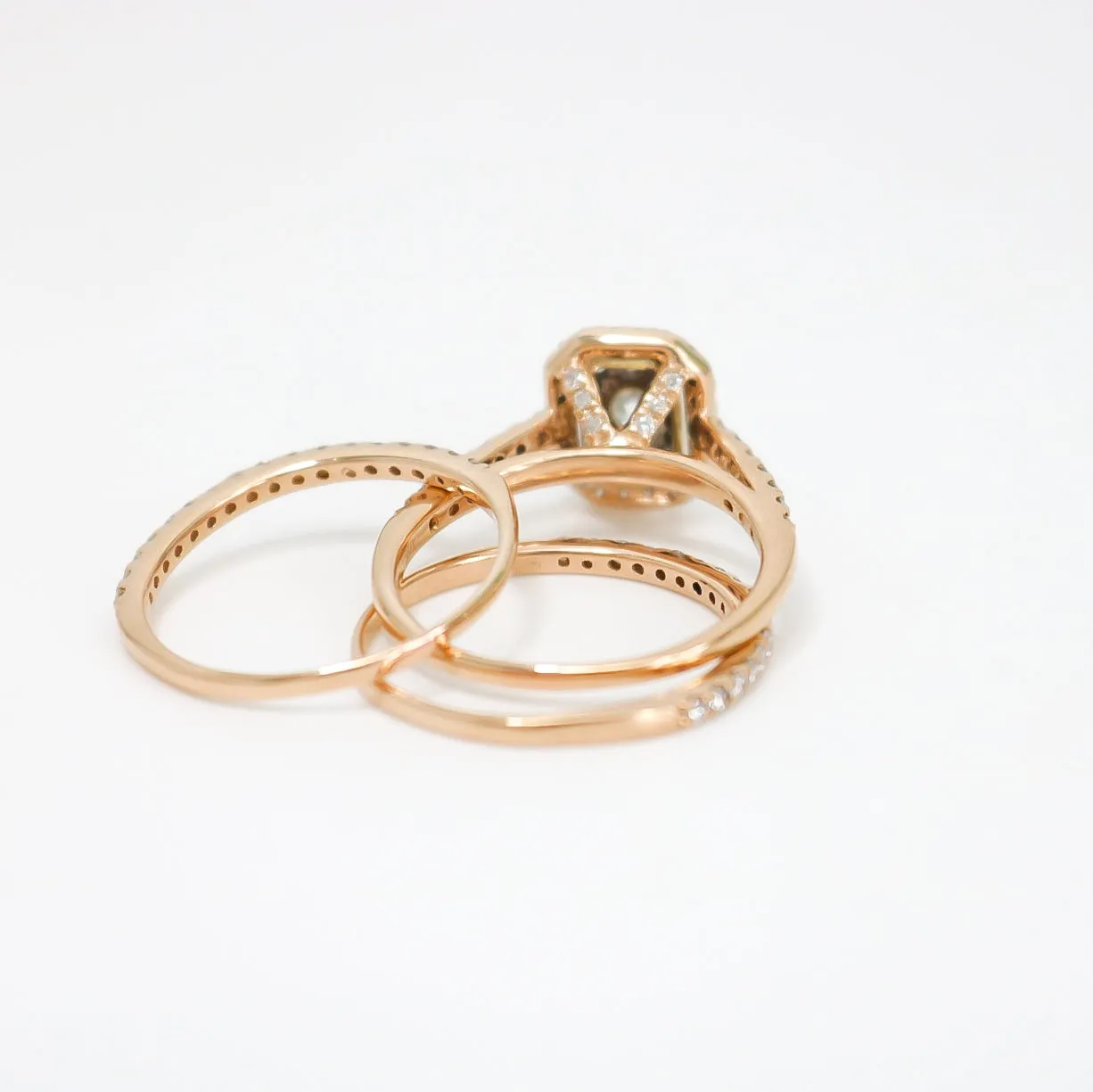 ROSE GOLD DIAMOND ENGAGEMENT THREE RINGS SET