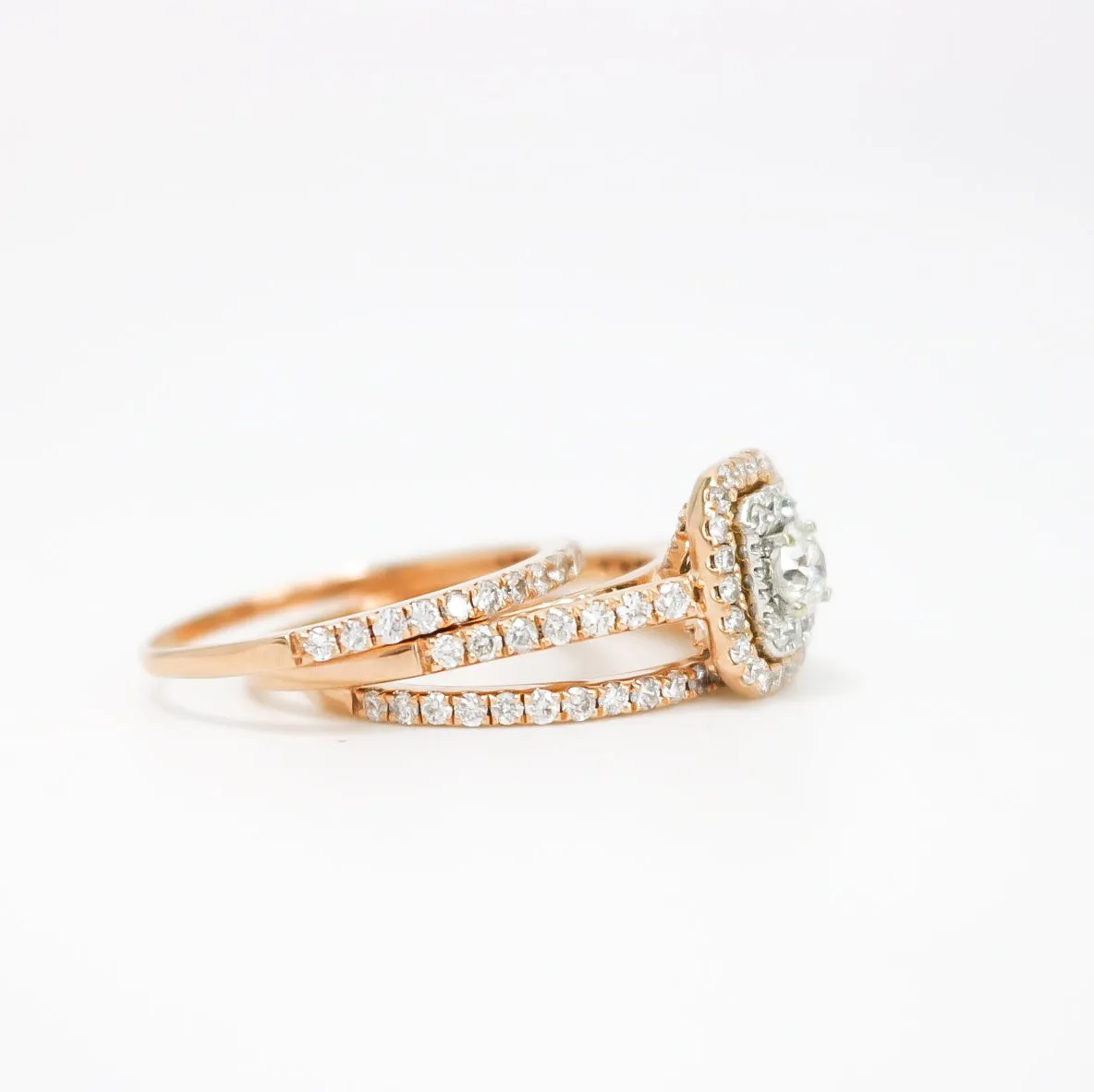 ROSE GOLD DIAMOND ENGAGEMENT THREE RINGS SET