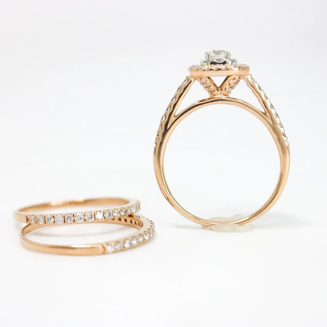 ROSE GOLD DIAMOND ENGAGEMENT THREE RINGS SET