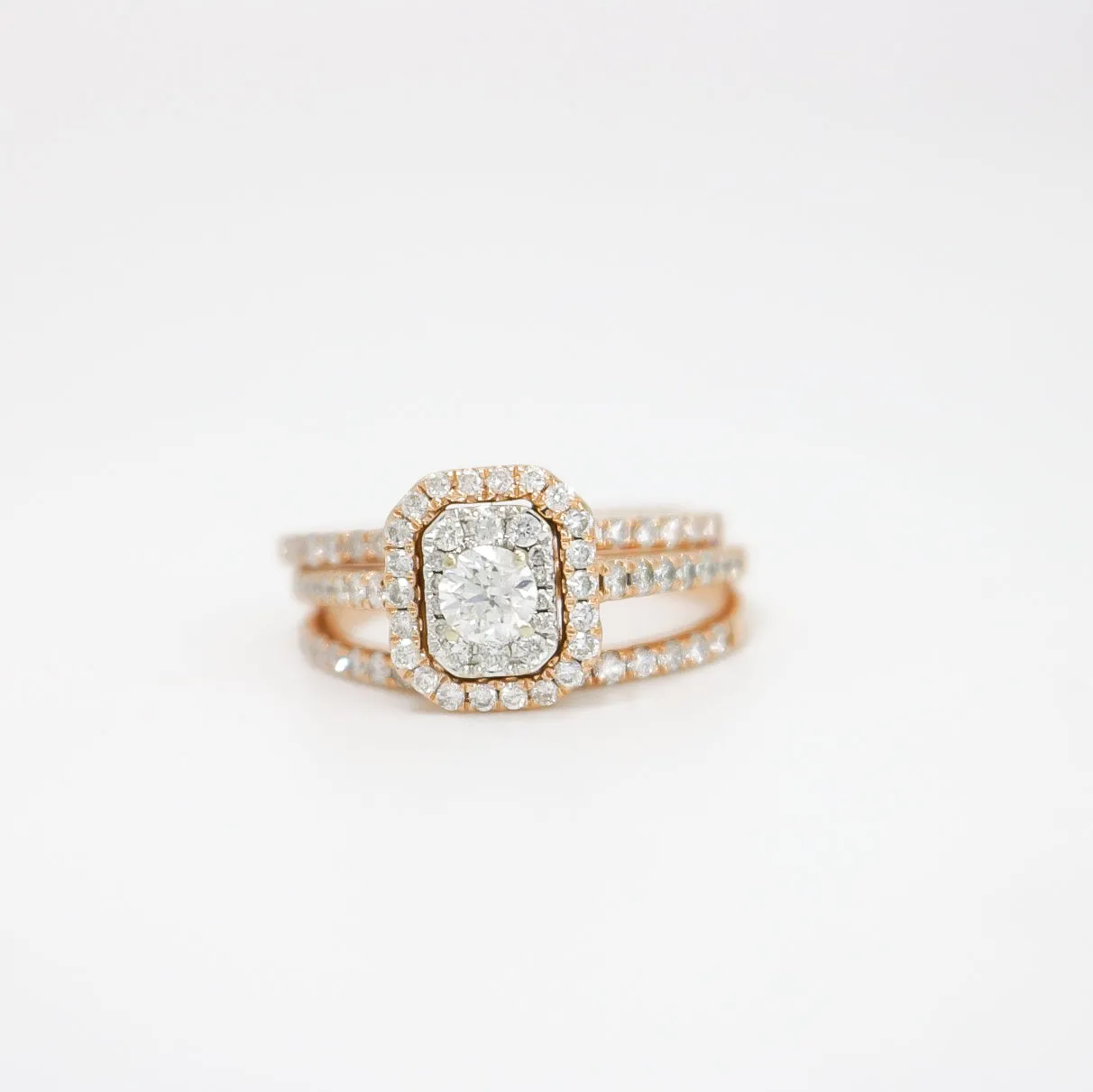 ROSE GOLD DIAMOND ENGAGEMENT THREE RINGS SET
