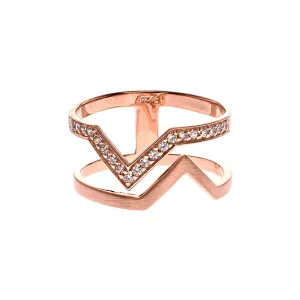 Rose gold plated CZ double banded chevron ring