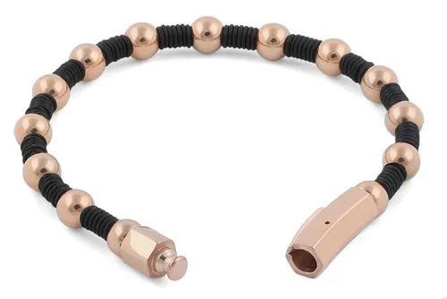 Rose Gold Plated  Steel Bead  Rubber Bracelet