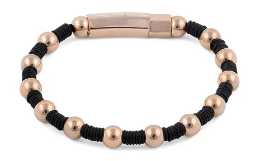 Rose Gold Plated  Steel Bead  Rubber Bracelet