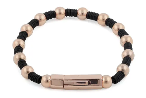 Rose Gold Plated  Steel Bead  Rubber Bracelet