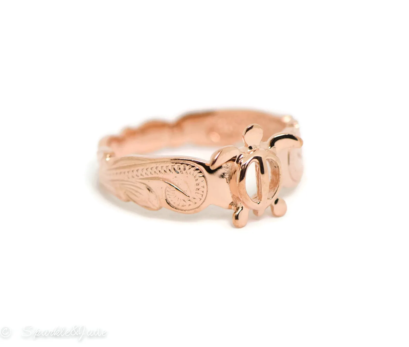 Rose Gold Sterling Silver Honu Turtle Scroll Ring