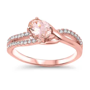 Rose Gold-Tone Oval Pink CZ Wedding Ring New 925 Sterling Silver Band Sizes 4-10