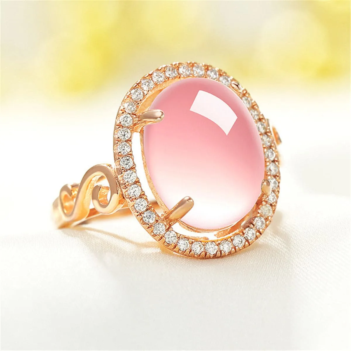 Ross Quartz & Cubic Zirconia Oval Halo Embossed Ring