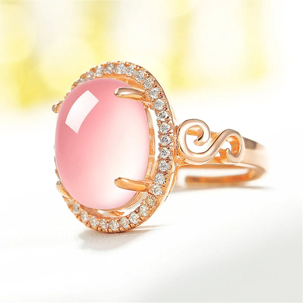 Ross Quartz & Cubic Zirconia Oval Halo Embossed Ring