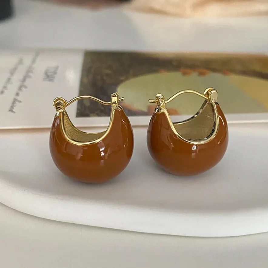 Round Enamel Minimalist Drop Earrings