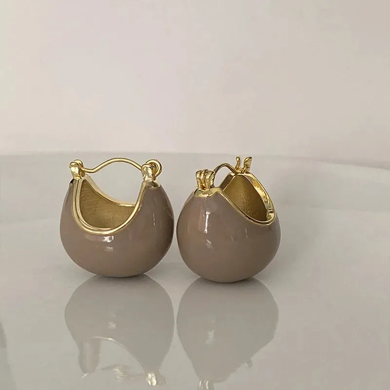 Round Enamel Minimalist Drop Earrings
