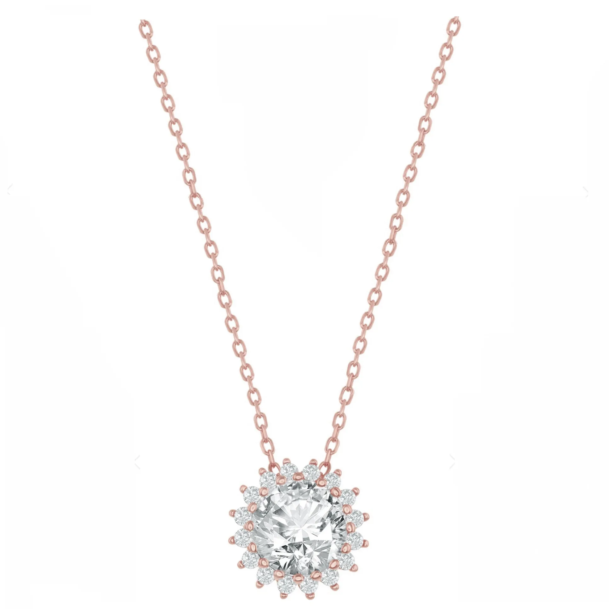 Round Halo Starburst Drop Necklace