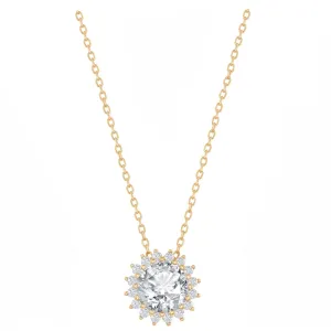 Round Halo Starburst Drop Necklace