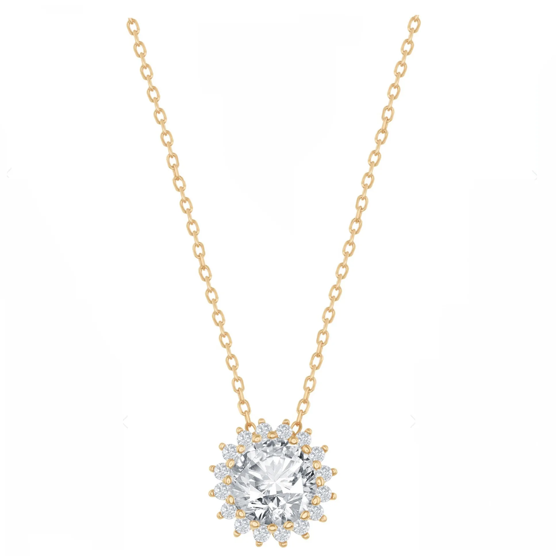 Round Halo Starburst Drop Necklace