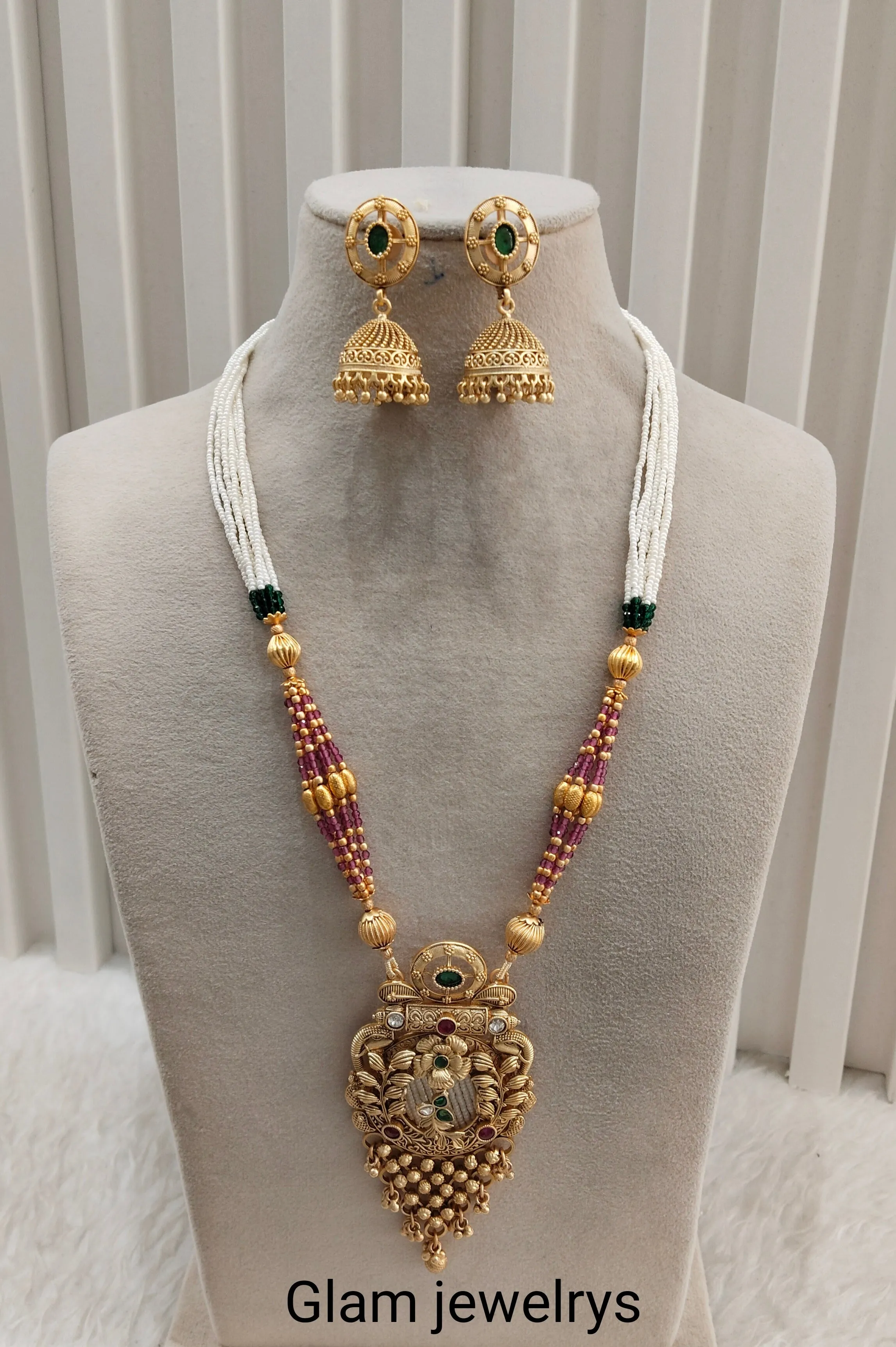 Ruby Green Gold Polki Long Rani Haar Necklace Indian Jewellery Inder Set