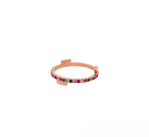 Ruby, Sapphire, Emerald, and Diamond Asymmetric Ring in Rose Gold