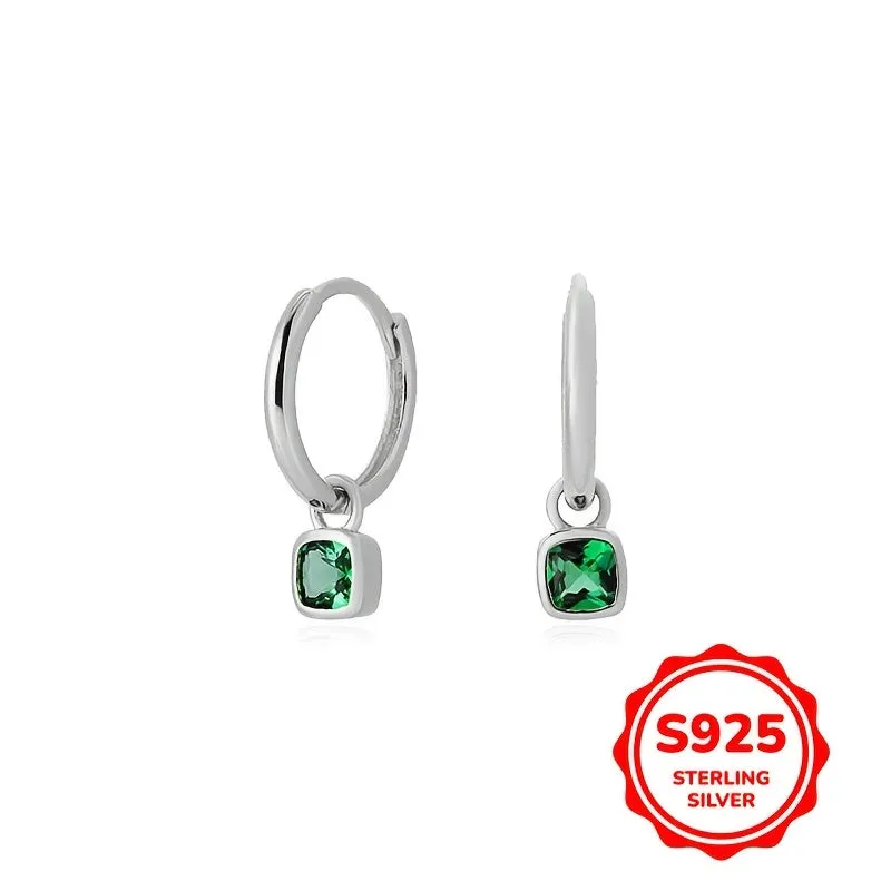 S925 Silver Vintage Green Square Zirconia Earrings
