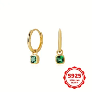 S925 Silver Vintage Green Square Zirconia Earrings