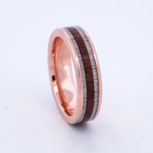 SALE RING -  Rose Gold, Antler, & Walnut Wood - Size 9.25