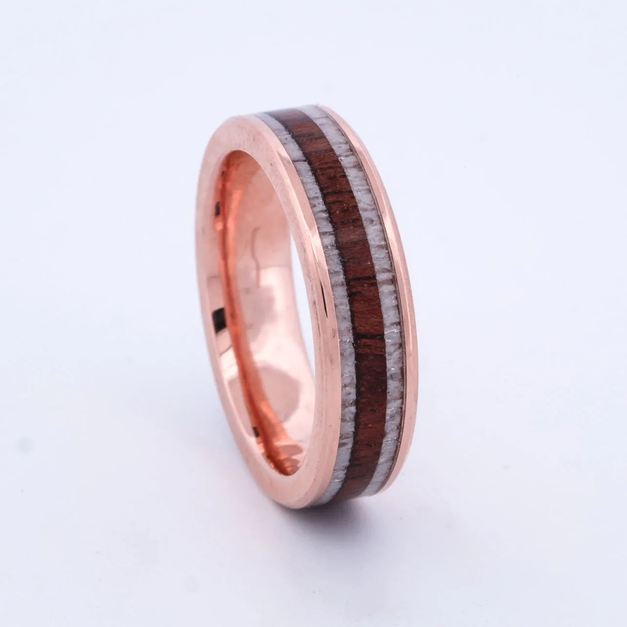 SALE RING -  Rose Gold, Antler, & Walnut Wood - Size 9.25