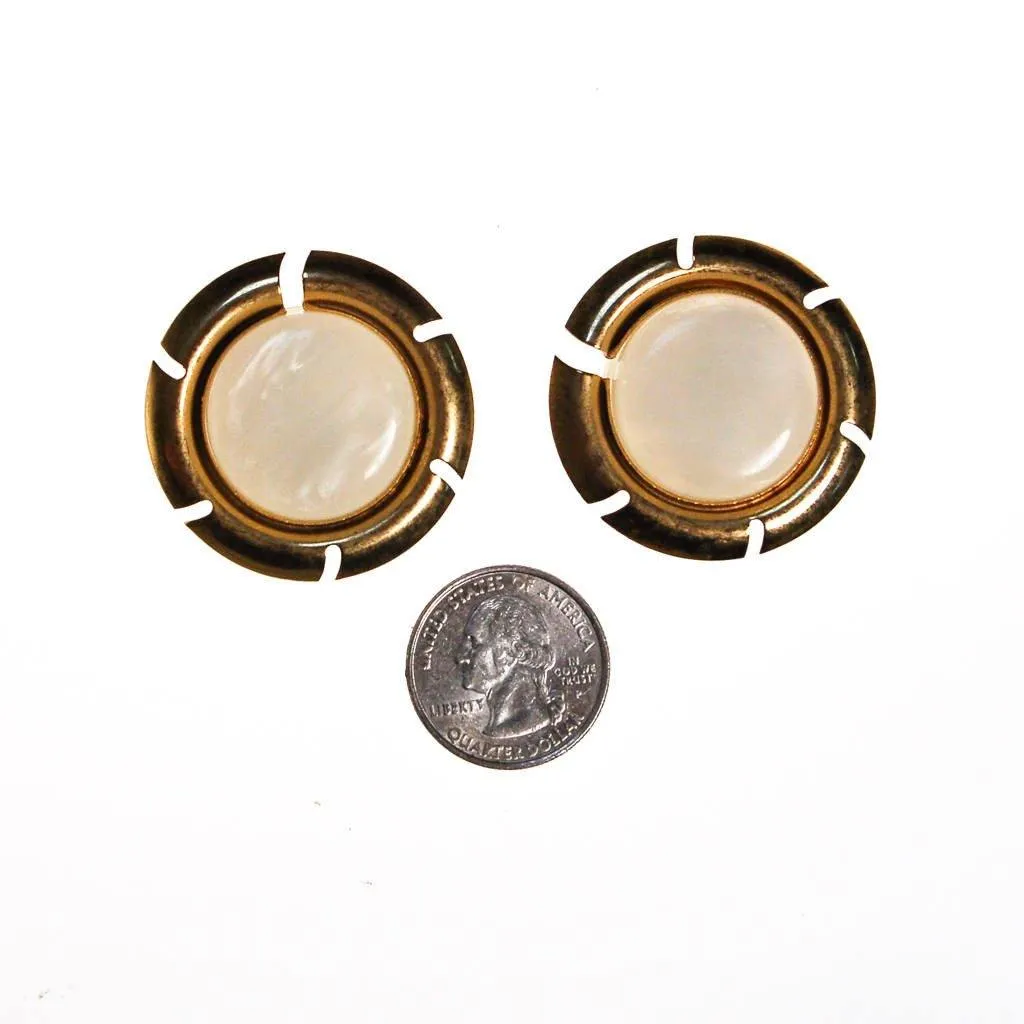 Sarah Coventry Pearl and Gold Disc Earrings