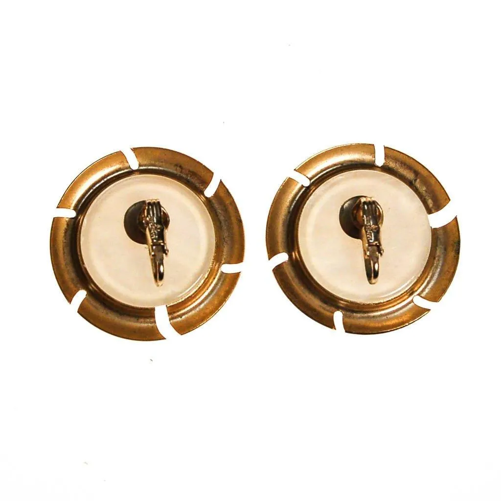 Sarah Coventry Pearl and Gold Disc Earrings