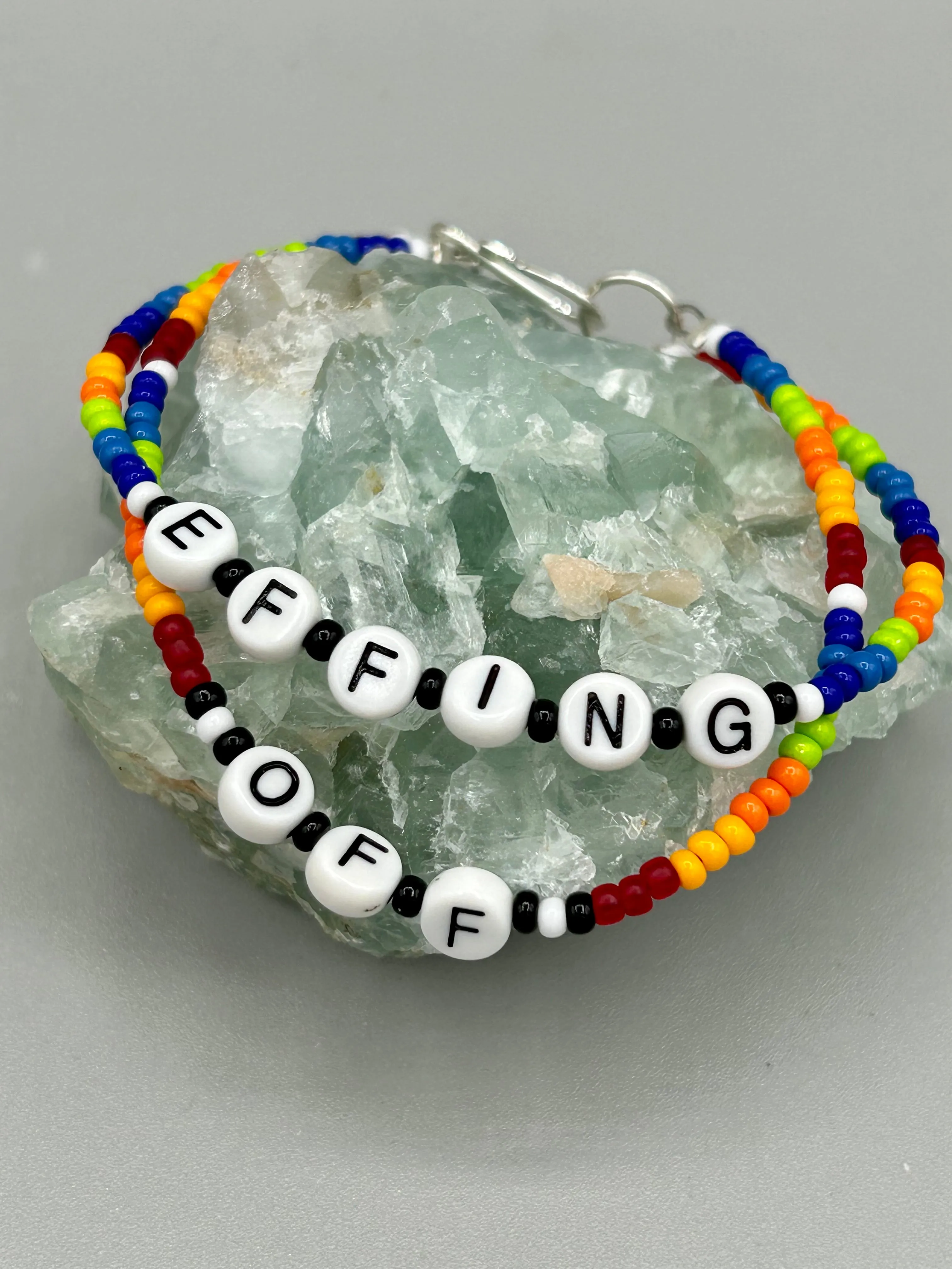 Sarcastic Beaded Bracelet, Funny Meme, Sassy, I Quit, Effing Off, Rainbow Pride Bracelets