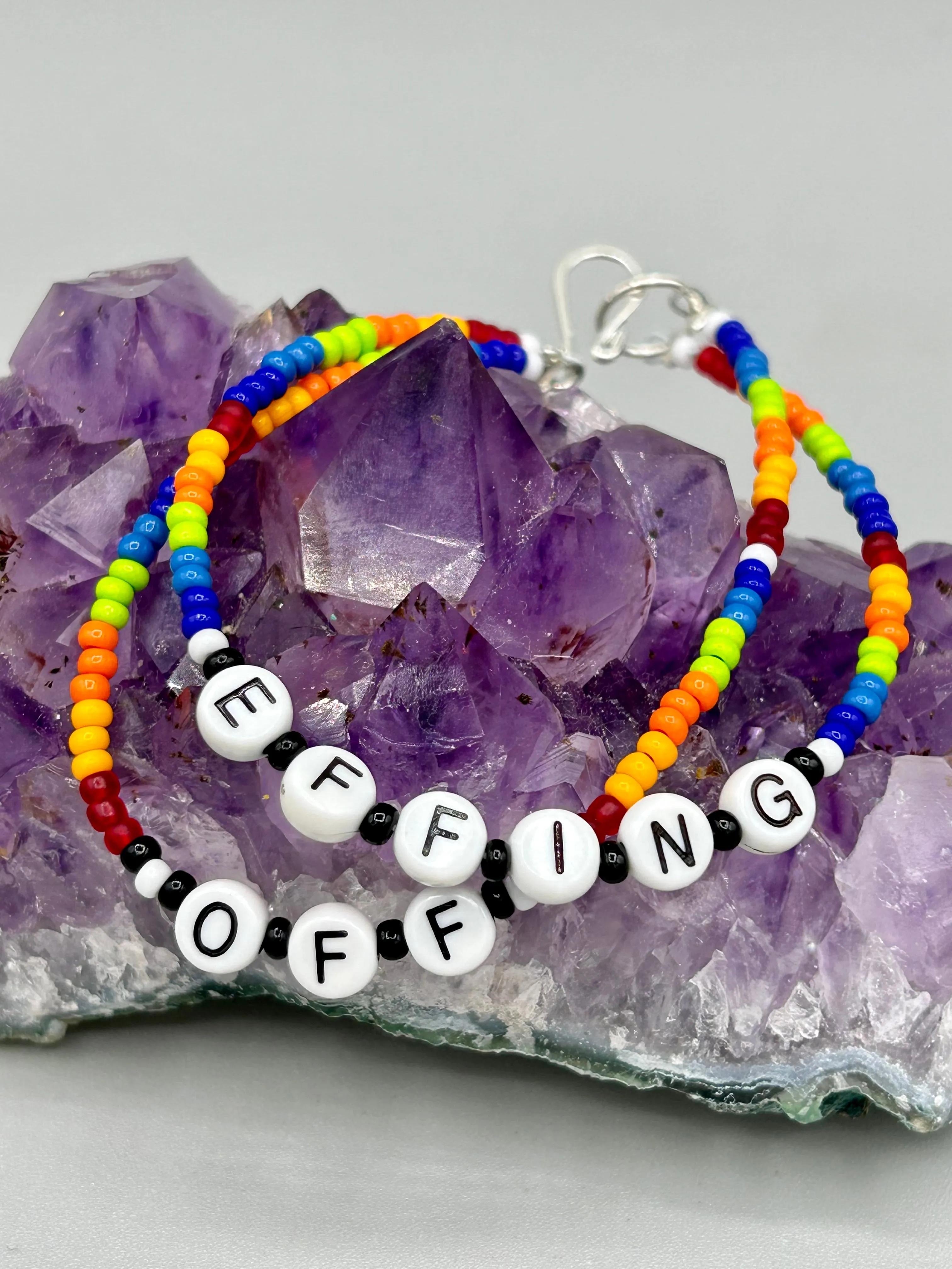 Sarcastic Beaded Bracelet, Funny Meme, Sassy, I Quit, Effing Off, Rainbow Pride Bracelets