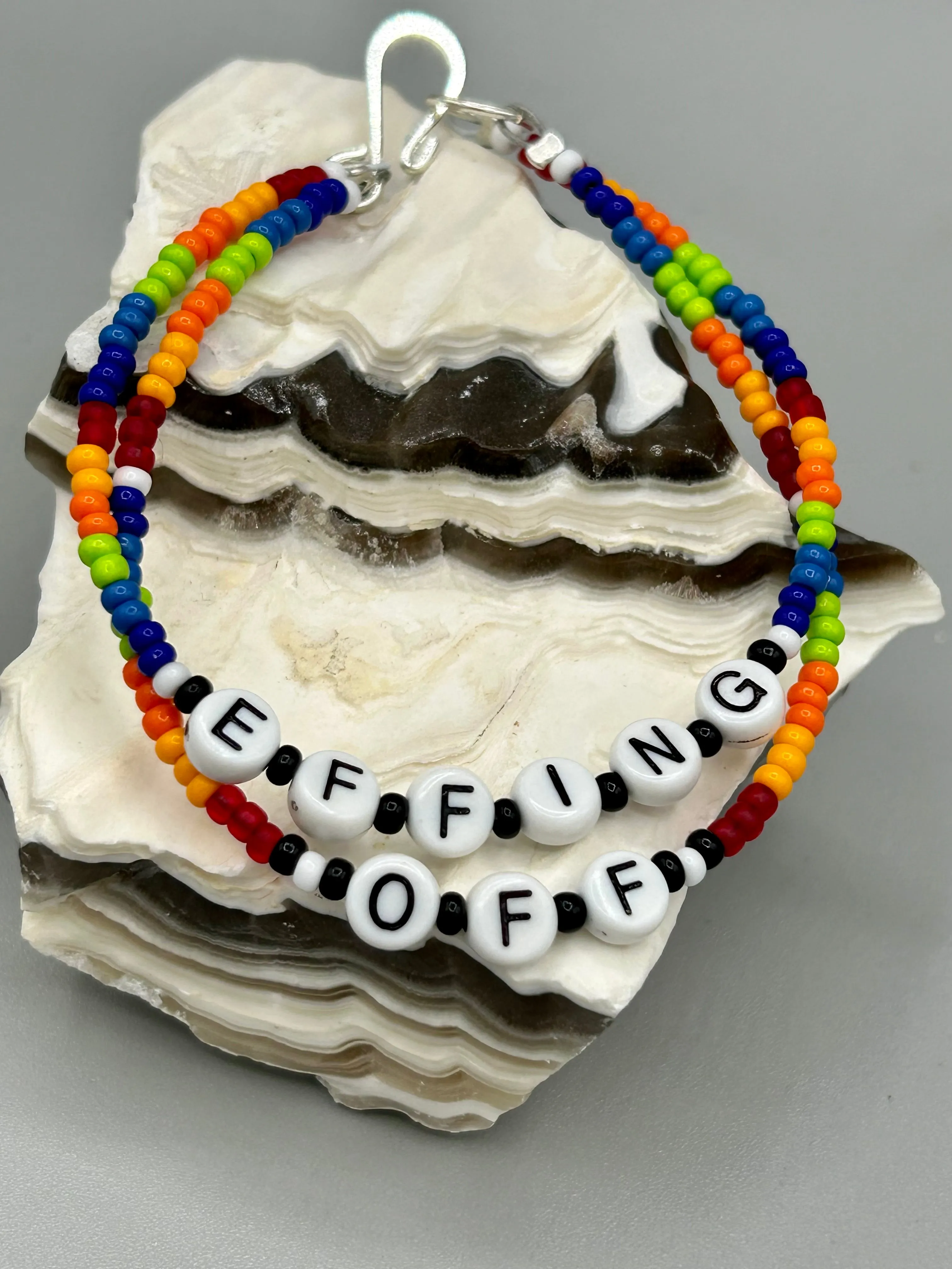 Sarcastic Beaded Bracelet, Funny Meme, Sassy, I Quit, Effing Off, Rainbow Pride Bracelets