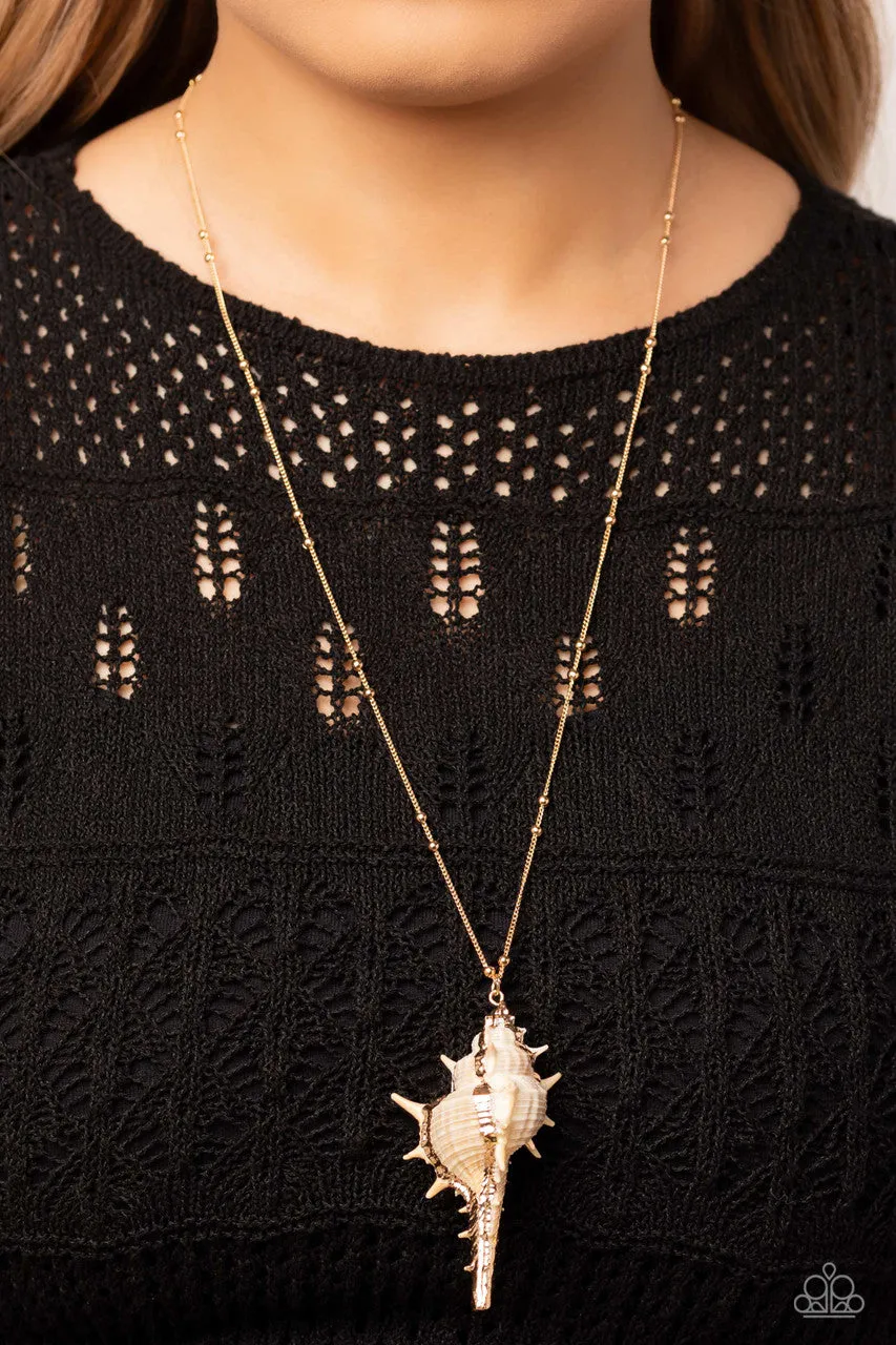 Sea CONCH - Gold - Large Seashell Pendant Paparazzi Necklace