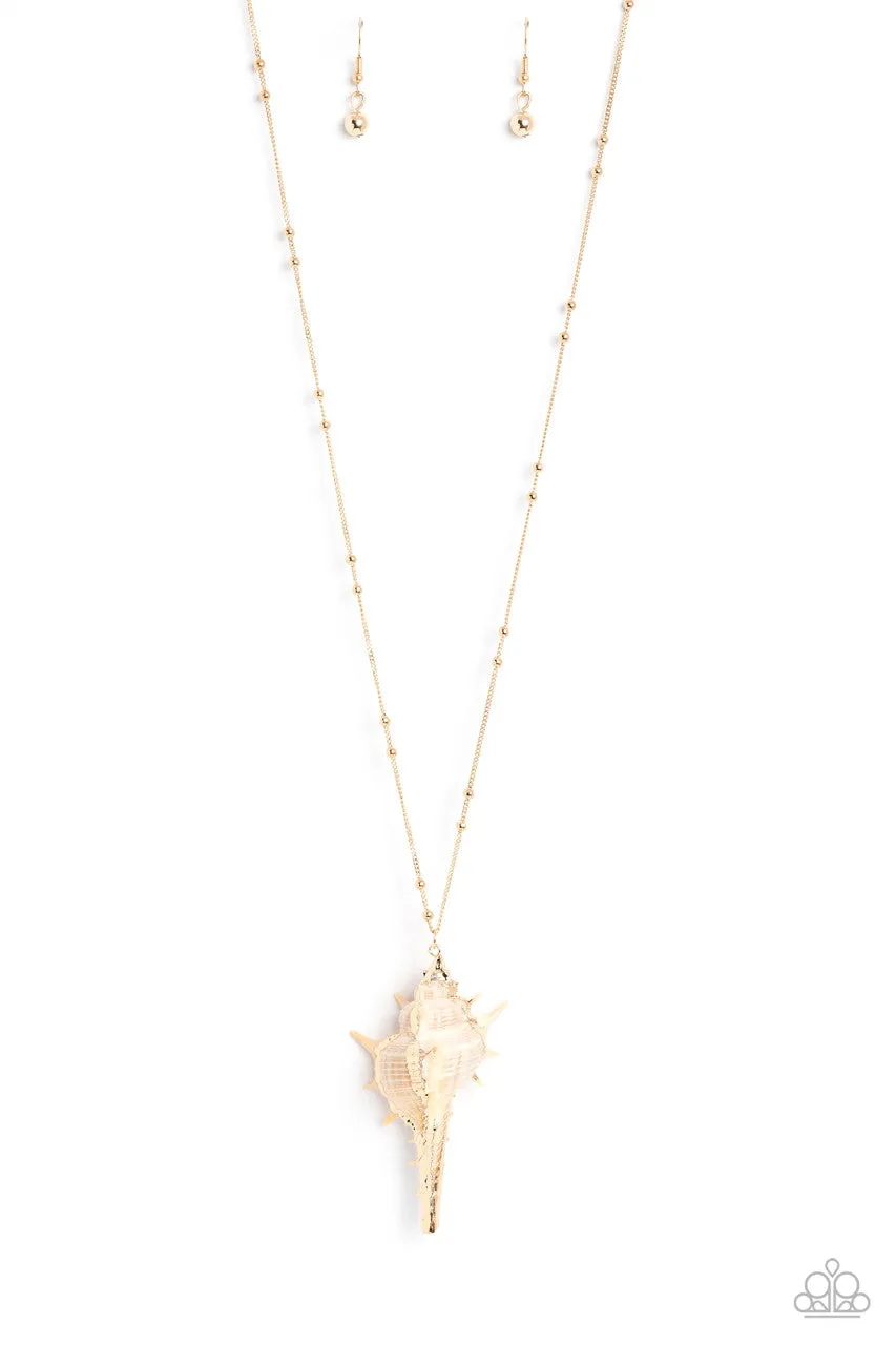 Sea CONCH - Gold - Large Seashell Pendant Paparazzi Necklace